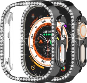 جراب حماية ألماسي لامع للنساء و سكرينه لساعه الترا مقاس 49mm