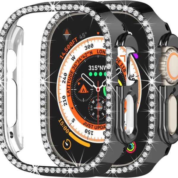 جراب حماية ألماسي لامع للنساء و سكرينه لساعه الترا مقاس 49mm