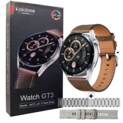ساعه دائرية GT3- SK 37 شاشة AMOLED كاملة مع 3 حزام وشحن لاسلكي